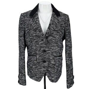 PINK TARTAN Wool Blend Black Velvet Trim 3 Button Blazer Jacket Sz 8 White Black